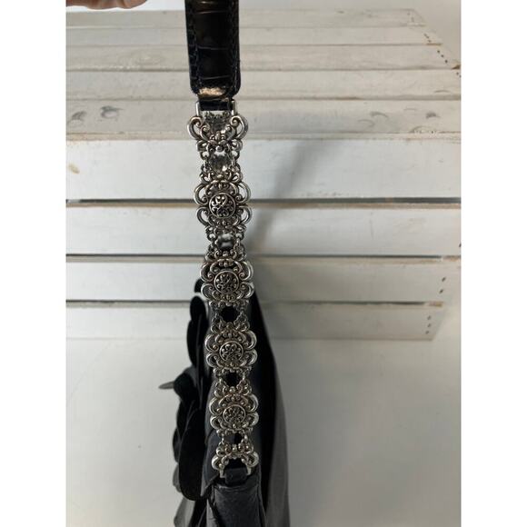 BRIGHTON SMALL BLACK LEATHER FLOWER PETAL SHOULDER BAG - Picture 9 of 16